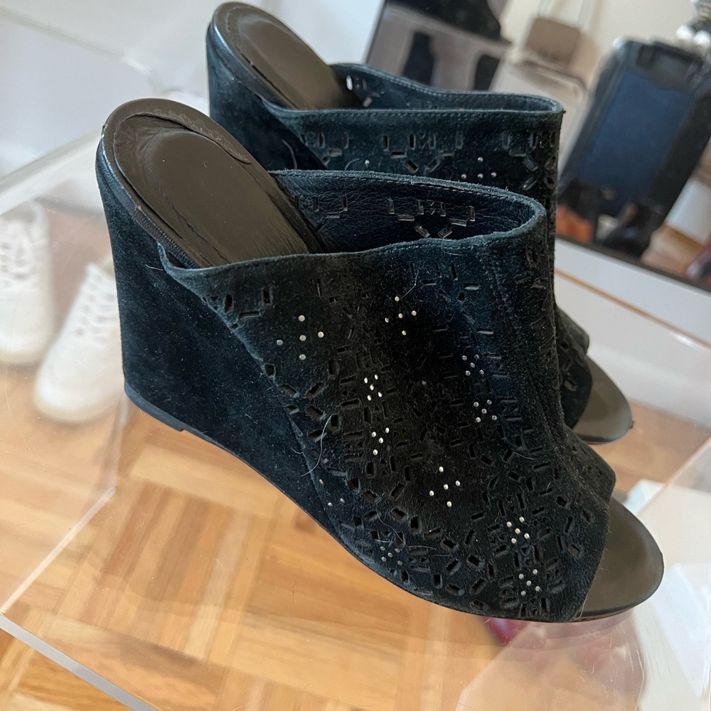Joie Black Suede Wedge Sandals Size 37